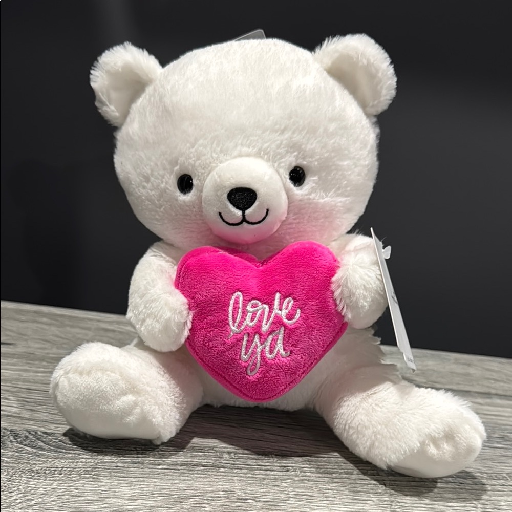 Hallmark | NEW: White Teddy Bear Holding Pink “Love Ya” Heart - Stuffed Bear